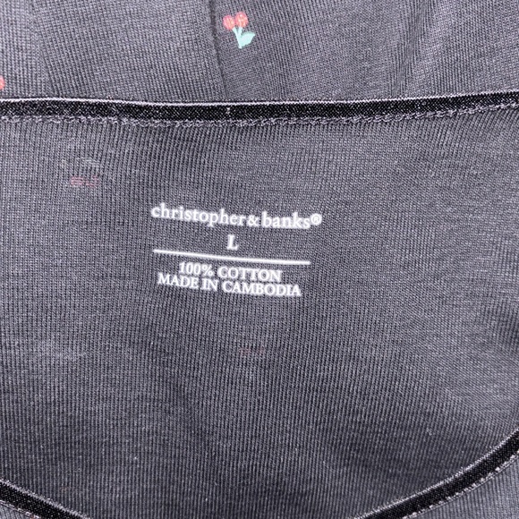 Christopher & Banks Cherry 3/4 Sleeve Black Cotton Top Large - Picture 4 of 5